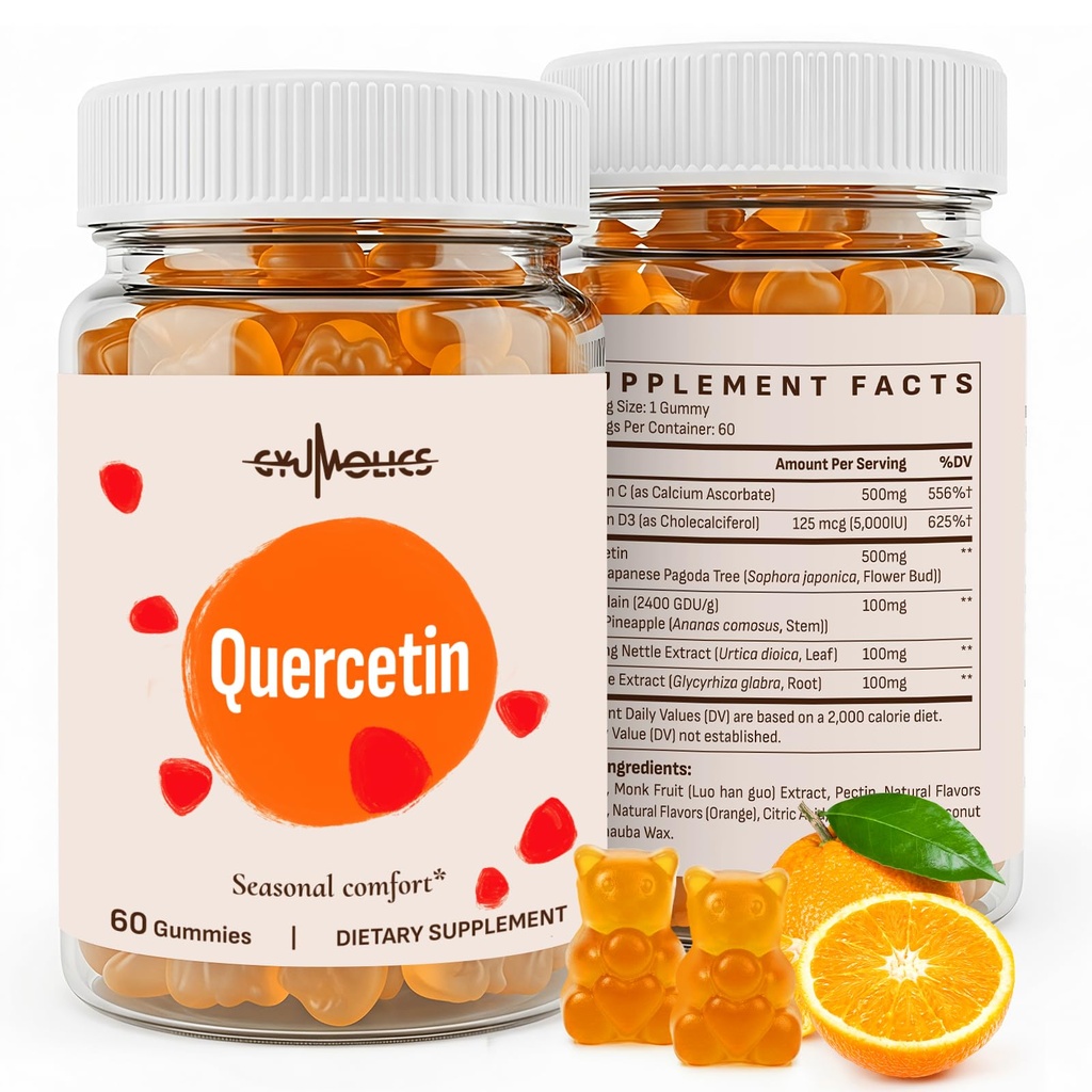 Quercetin 500mg Gummies for Kids - s bromelainem, vitamínem C & D3, žihadlem a lékořicí, sezónní rovnováhou & Body Defenses, Vegan, 120 Gummies