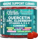 Clean Quercetin Elderberry Imunity Support Gummies PHAR124; Zinek Vitamin K2 D3 A Bromelain Goji Berry Turmeric Moss Echinacea Astragalus Selenium Olive Leaf Imunity Dodatek Gummy Vitamíny