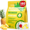 Glucosamine Chondroitin Gummies, 4200mg Extra síla Společné doplňky Glucosamine Chondroitin s MSM & Elderberry pro společné zdraví, flexibilita, imunitní podpora pro dospělé, muži a ženy, 180 Počet