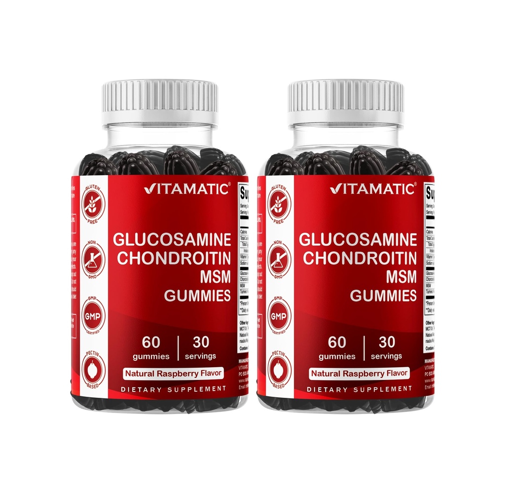 Vitamatic Glucosamine Chondroitin Gummies with MSM & Vitamin E - Joint Support - 60 Pectin- Based Gummies per Bottle - Pack of 2 (Total 120 Count)