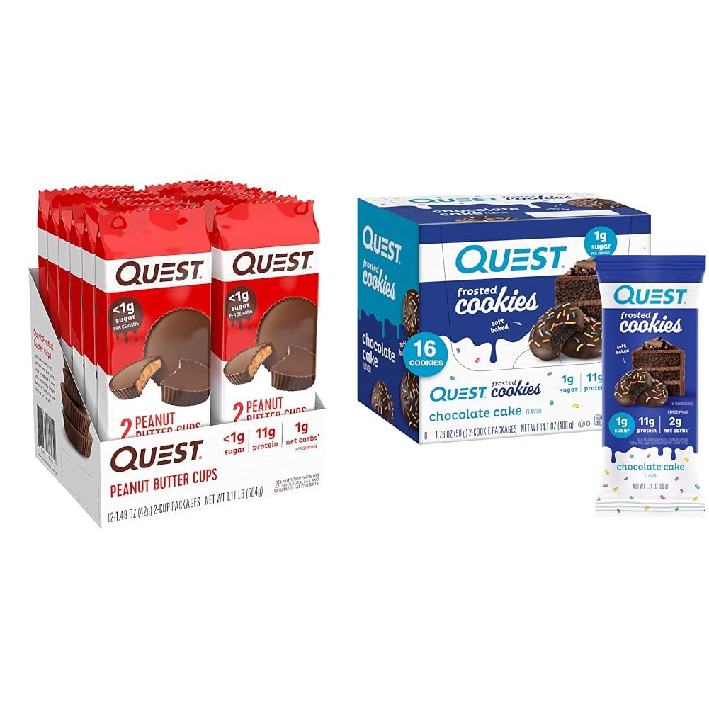 Quest Nutrition High Protein arašídové máslo poháry 12 Počet & čokoládový dort mastné cookies Twin Pack, gluten zdarma