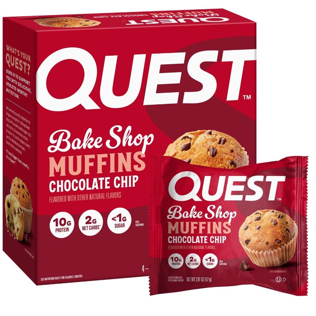 Quest Nutrition Chocolate Chip Muffin, 10g Protein, 2g Net Carb, Méně než 1g Cukr, Protein Snack, 4 Počet