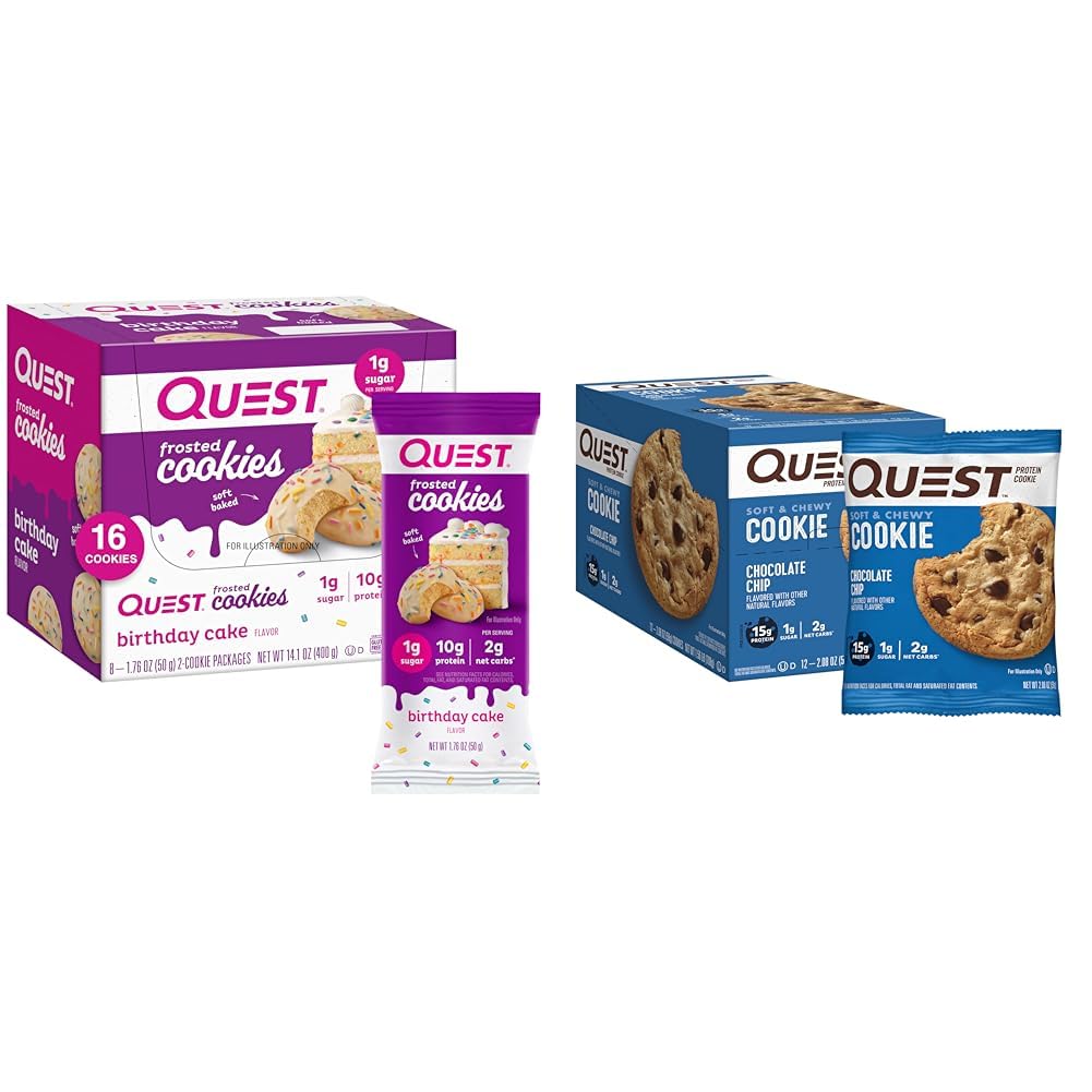 Quest Nutrition Masted Cookies Twin Pack Narozeniny dort 1g Cukr 10g Protein 2g Net Carbs gluten zdarma 8 Počet & Čokoláda Chip Protein Cookie 12 Počet