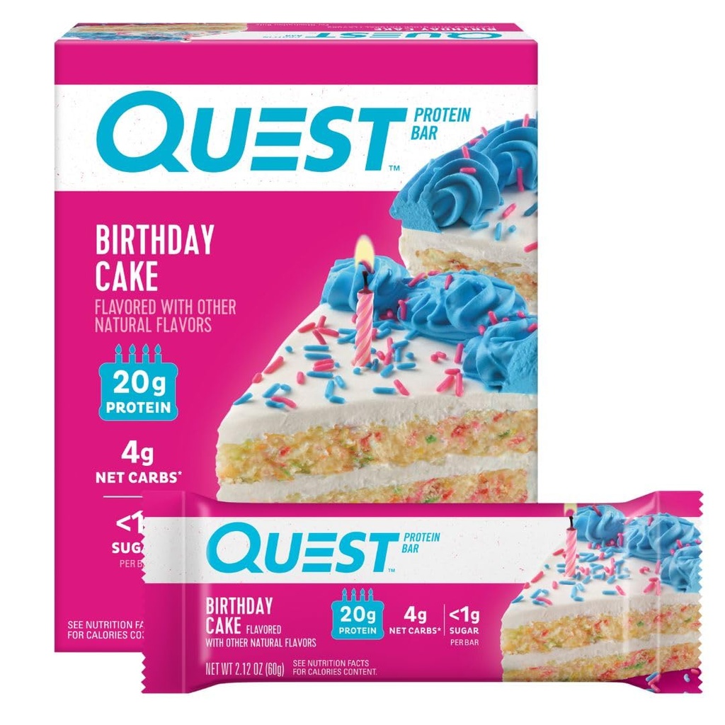 Quest Nutrition Birthday Cake Protein Bary, 20g Protein, 4g čisté sacharidy, 1g cukru, gluten zdarma, Keto Friendly, 4 Počet