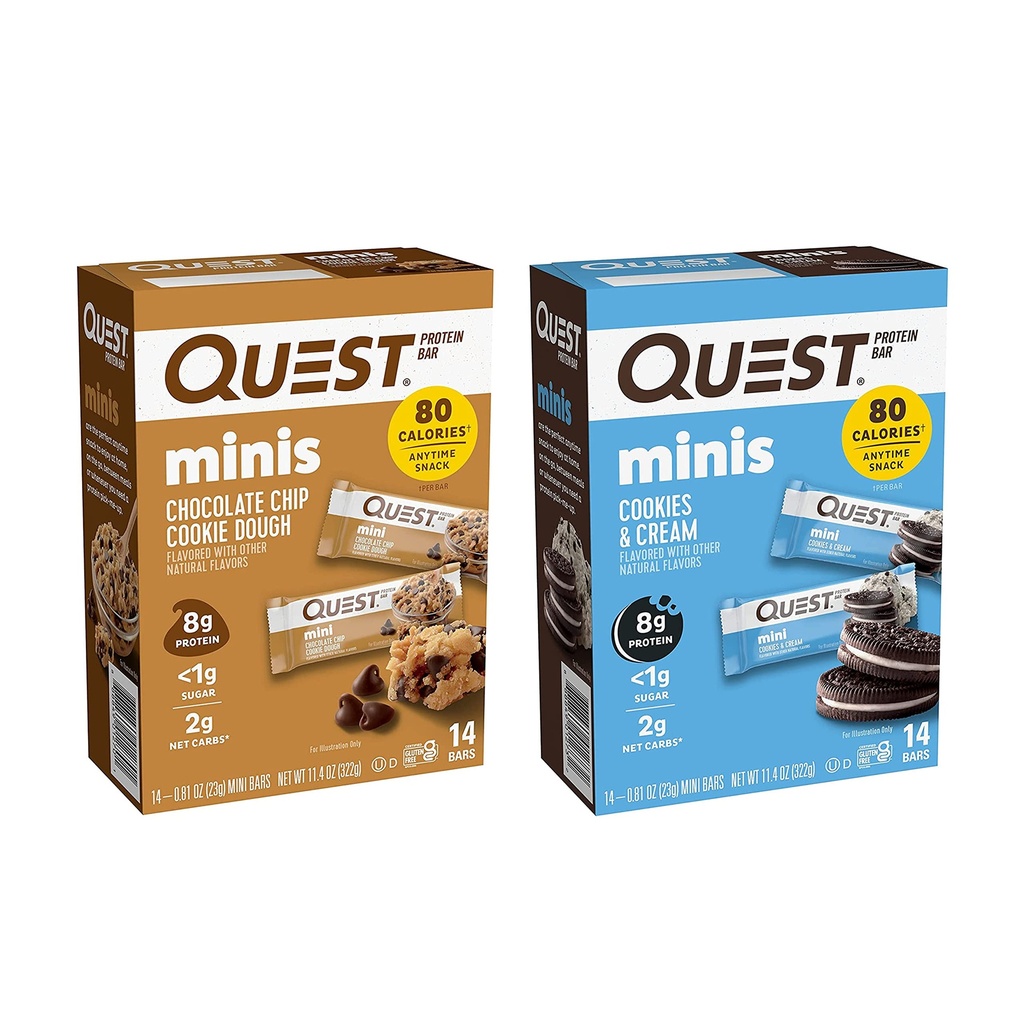 Quest Nutrition Mini Protein Bary Bundle, Chocolate Chip Cookie Dough a Cookies & Cream, High Protein, Low Carb, Keto Friendly, 14 Počítat každý