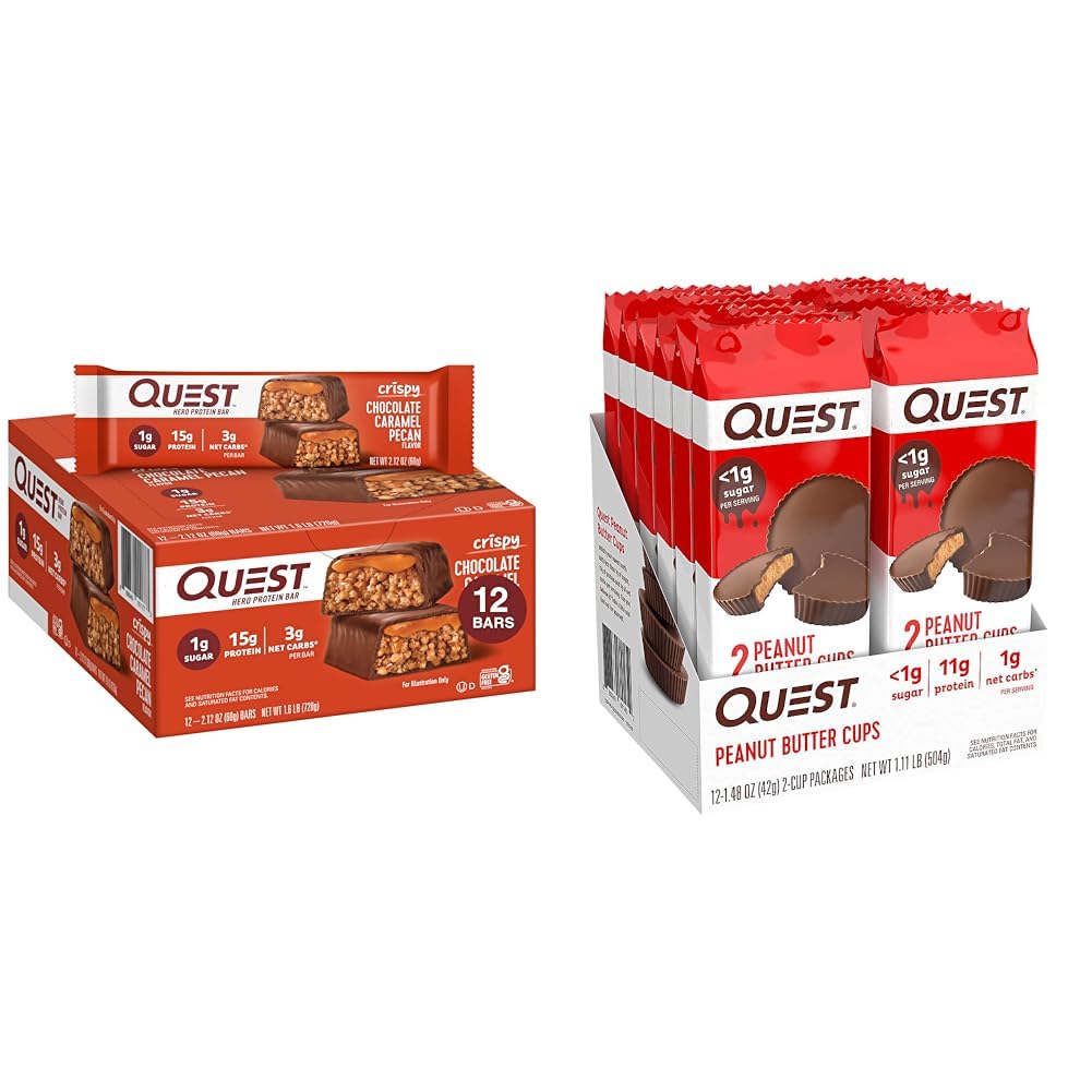 Quest Nutrition Crispy Chocolate Caramel Pecan Hero Protein Bar, 15g Protein, 1g Cukr & High Protein Low Carb, Gluten Free, Keto Friendly, Arašídové máslo Cups, 12 Počet