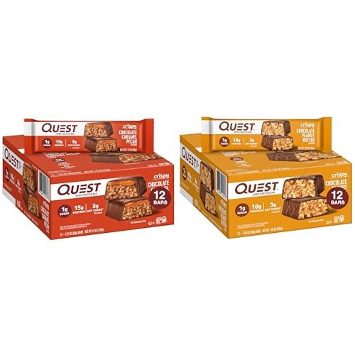 Quest Hero Protein Bary, Crispy Chocolate Caramel Pecan a čokoládové arašídové máslo, 15-18g Protein, 1g Cukr, 12 Počet