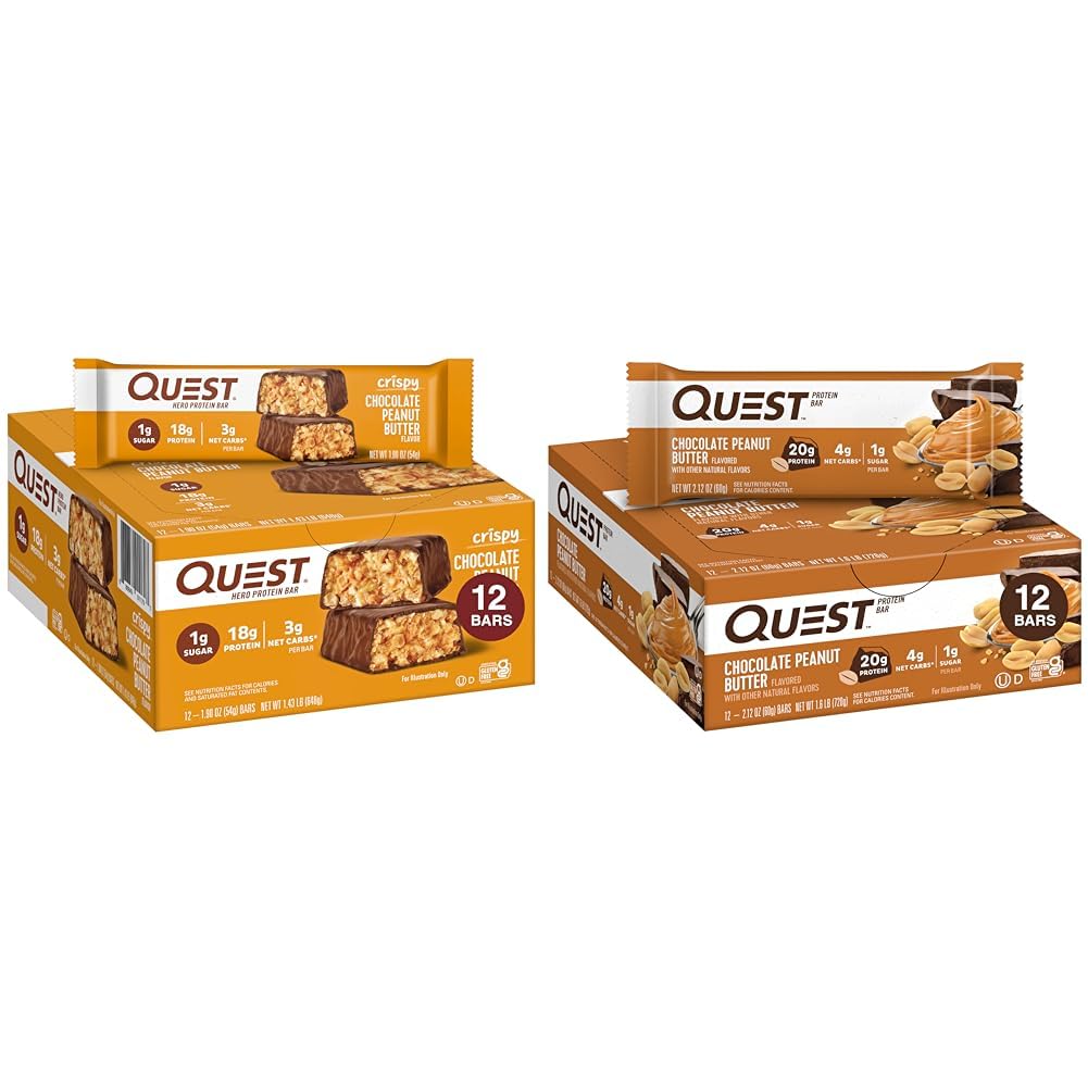 Quest Nutrition Crispy Chocolate Peanut Butter Hero Protein Bar, 18g Protein & Chocolate Peanut Butter Bary, High Protein, Low Carb, gluten Free, Keto Friendly, 12 Počet