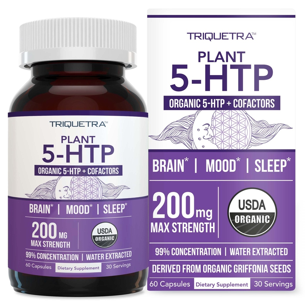 Organic 5-HTP - 200 mg PHARMAN 124; 99% HTP Koncentrace, Plus Cofactor Vitamin B6 & Lion 's Mane PHARMAN 124; Voda extrahovaná z organických Griffin semen PHARMAN 124; Podporuje mood, Cognition & Sleep (60 kapslí PHARMAL 124; 30 Služeb)