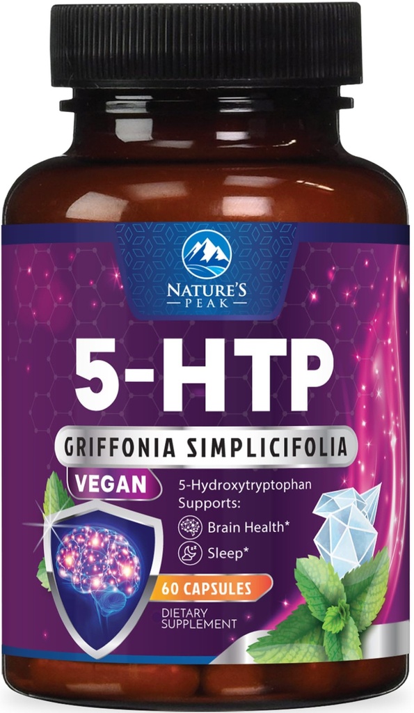 5-HTP dodatek - 5-HTP 200mg Per Serving - Extra síla 5HTP (5-Hydroxytryptofan) Griffonia Simplicifolia - Podporuje Restful Sleep, Natural Calm & Brain Health - Lahvička v USA - 60 Kapsle