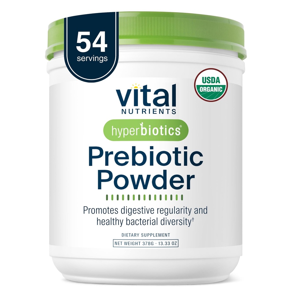 Hyperbiotika Vital Nutrients Organic Prebiotic Fiber Powder 124; Podporuje Gut Health and Digestive Regularity S124; Soluble Fiber Dodatek pro ženy a muže S124; Vegan Organic Fiber Powder 124; 54 Servings