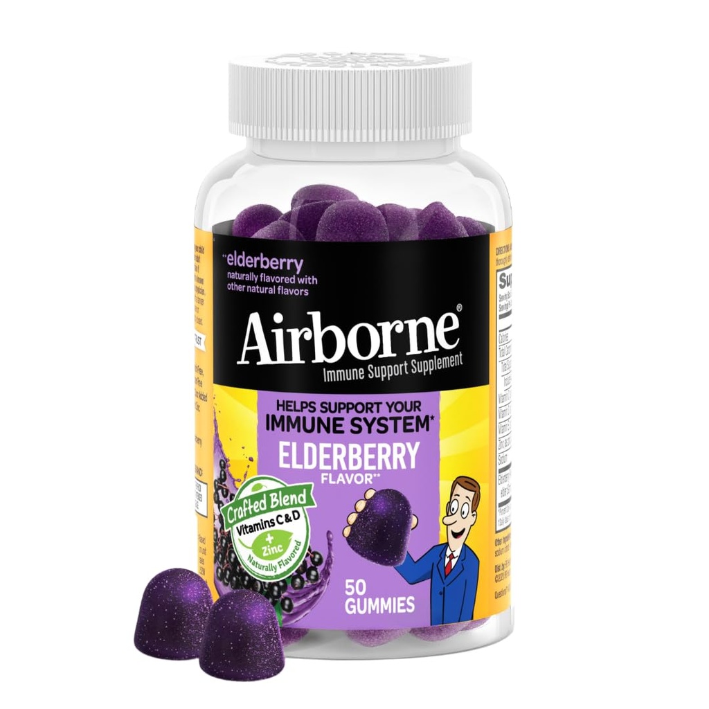 Palubní Elderberry + zinek a vitamín C gumy pro dospělé, imunitní podpora vitamin D & zinek gumy s výkonnými antioxidačními vitaminy C D & E - 50 gumy, Elderberry Flavor