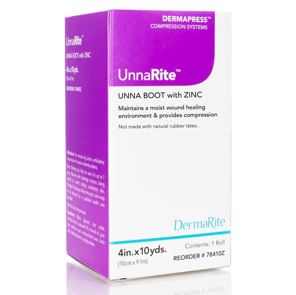 DermaRite 's UnnaRite C Unna Boot, s oxidem zinečnatým - Moist Healing and Gentle Compression for Venous Leg Ulcers - 4 in. x 10 yds., 1 Roll