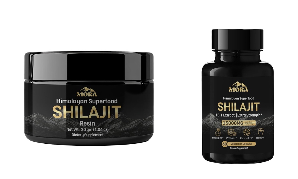 Well Being Mora Himalayan Shilajit Resin (30g) + Vegan Shilajit Kapsle (60 Počet) 124; 75% + Fulvic Acid & 85 + Stopy Minerály 124; Mineral- Rich Supply Bundle pro muže a ženy