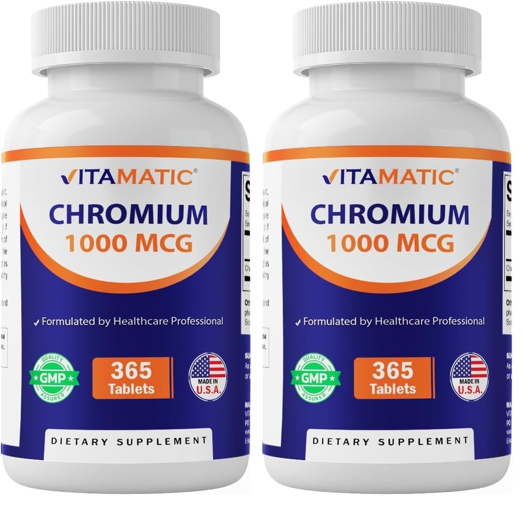 Vitamatic Chromium 1000 mcg colum124; 365 tablet colum124; High potency Chromium Picolinate colum124; Non- GMO, Gluten Free (Balení po 2)
