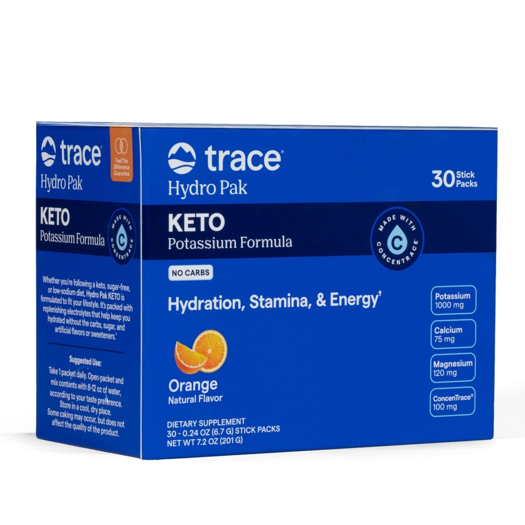 Stopy Minerály Hydro Pak Keto - Electrolyte Replenition Drink Mix - 1000 mg draslík Plus 70 Podporuje energii, Stamina, & Hydration - Orange Flavor - 30 Služeb