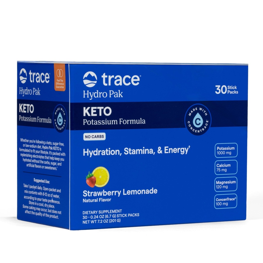 Stopa Minerály Hydro Pak Keto - Electrolyte Replenition Drink Mix - 1000 mg Draslík Plus 70 Podporuje energii, Stamina, & Hydratace - Jahodové citronády Flavor - 30 Služební