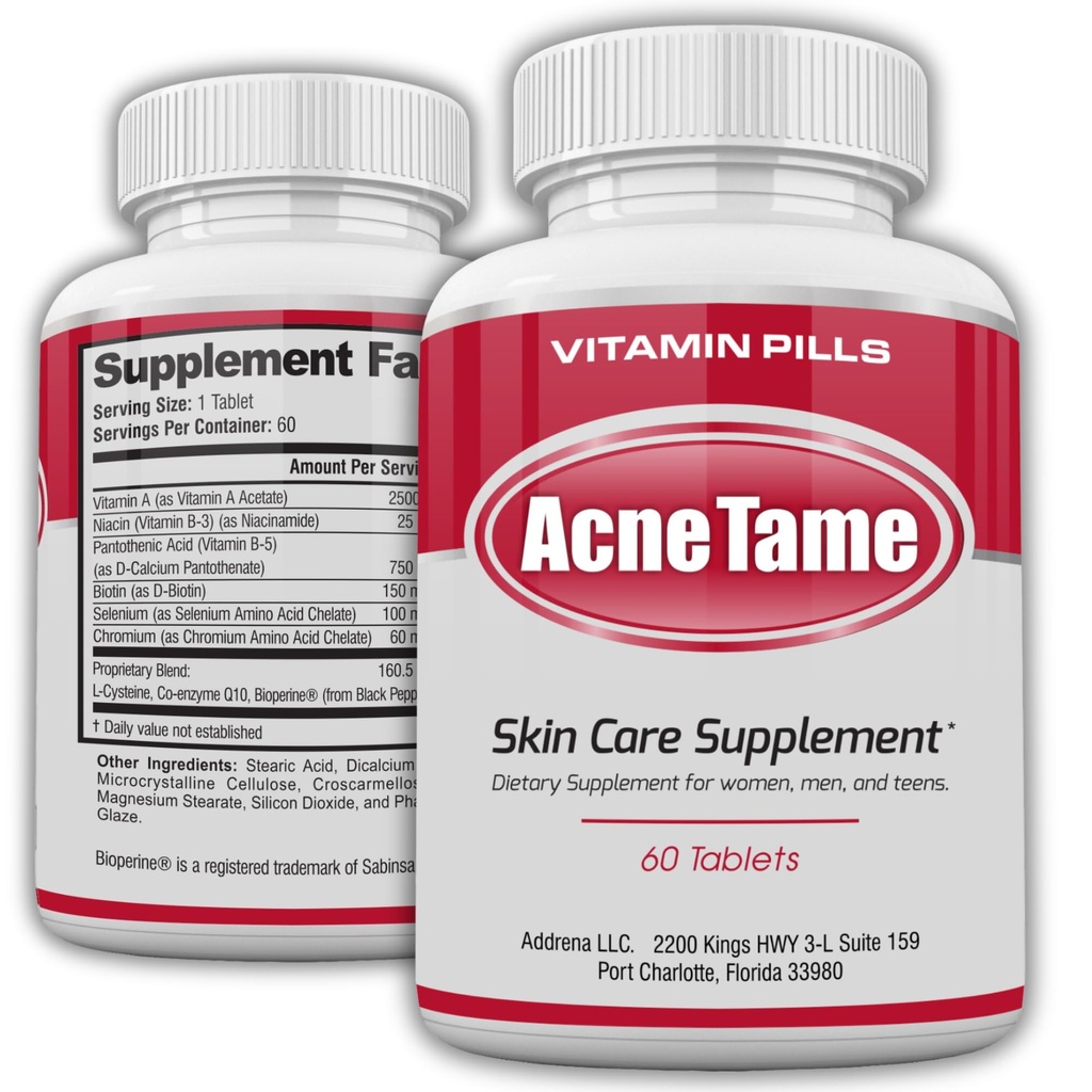 Akné Pills - Akné Tame Doplněk - Čiré kožní vitamíny Pill pro olejové ošetření kůže, Hormonální skvrny, Anti Spots & Cystické Akné Doplňky pro ženy, muže, Teens & Adults - 60 Perorální tablety