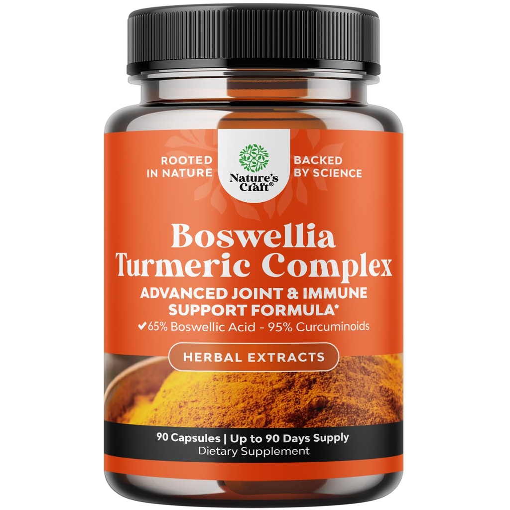Boswellia Extract Kapsle s Turmeric - Pokročilý imunitní doplněk pro podporu zdraví - Turmeric & Boswellia Serrata Kapsle 500 mg na servírování pro tělo Detox & Zdravé klouby - 90 Počet