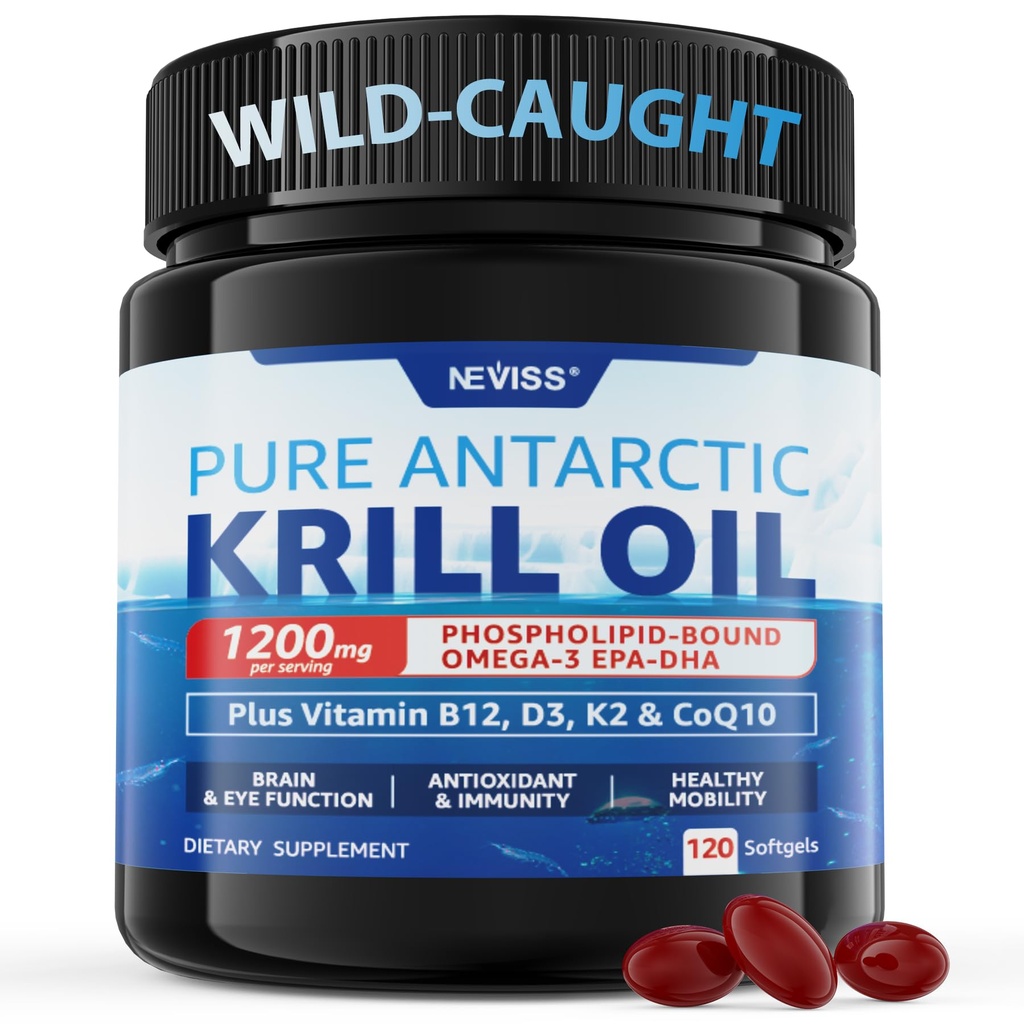 Antarktida Krill Oil 1200 mg Omega 3 dodatek, Omega 3 Krill Oil Softgels w / EPA, DHA, Astaxanthin & Fosfolipidy pro mozek a antioxidant, trvale sourced, No Fishy Aftertact, 120 Softgels