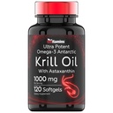 Antarktický krilový olej 1000mg - 120 Softgels s Astaxanthinovým olejem 124; 1000mg Red Krill Oil, 200 mg fosfolipidů, 120 mg EPA, 80 mg DHA, 200 mcg Astaxanthinum 124; Potent & Pure Omega33 Studená voda Antarktický kril