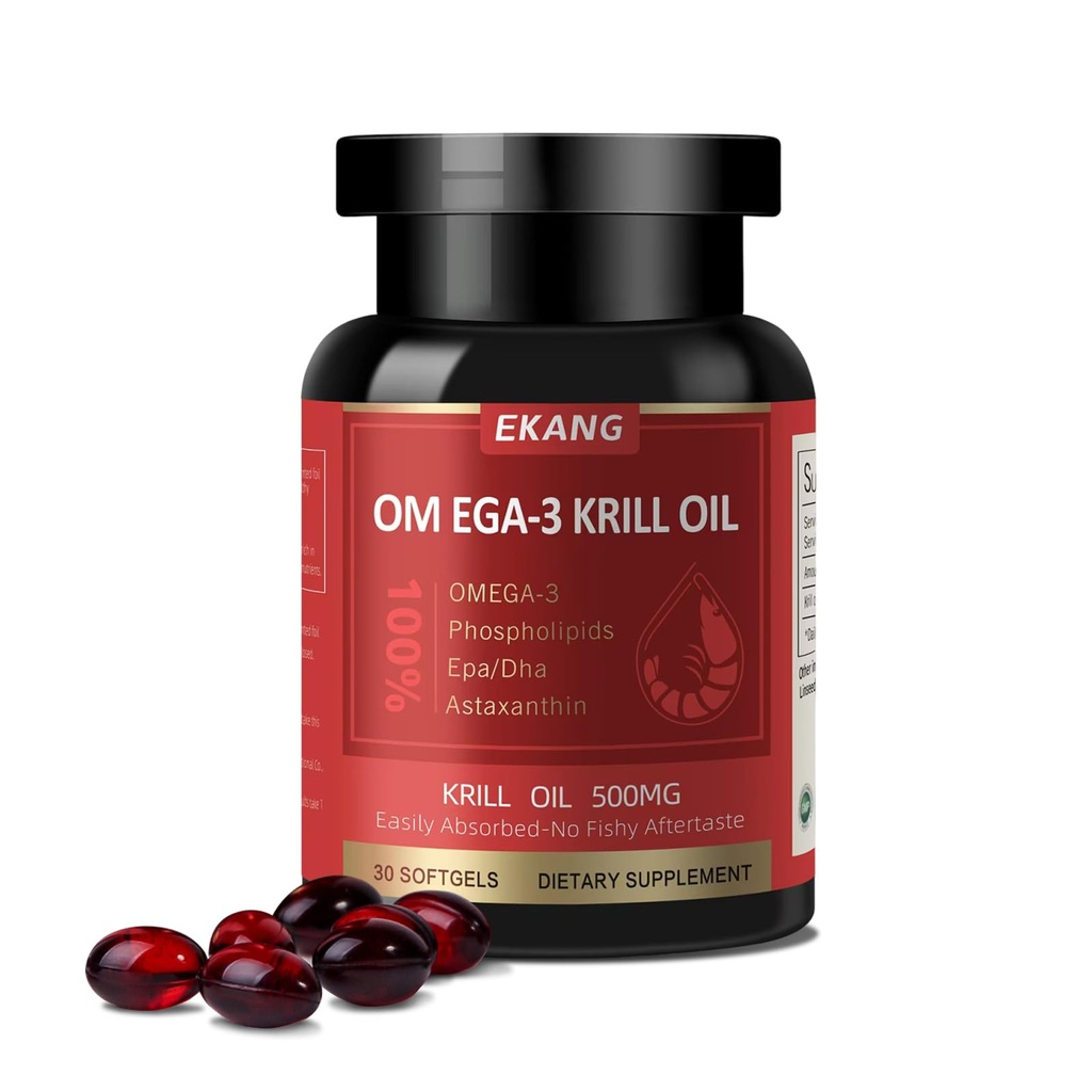 Antarktický krilový olej 500 mg, fosfolipid- vázat Omega-3, EPA, DHA, a Astaxanthin - Snadno absorbovaný - Podporuje mozek, srdce a společné zdraví - Non- GMO, gluten- zdarma, 30 Softgels