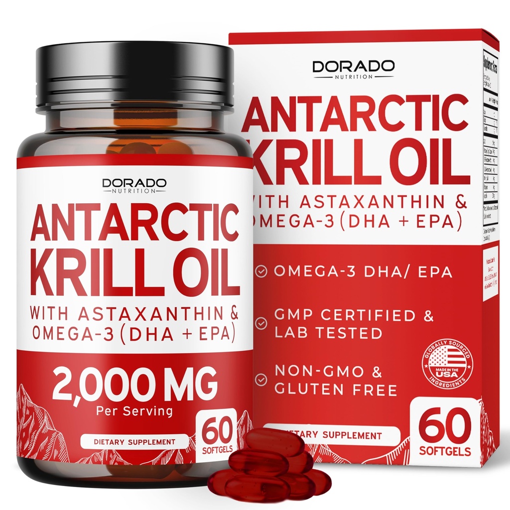 Antarktida Krill Oil Dodatek (2000mg per Serving, 60 Softgels) Krill Oil Omega 3 Doplňky s EPA, DHA & Astaxanthin - Premium Fosfolipid pro dospělé - třetí strana Testováno, Non- GMO & USA Made