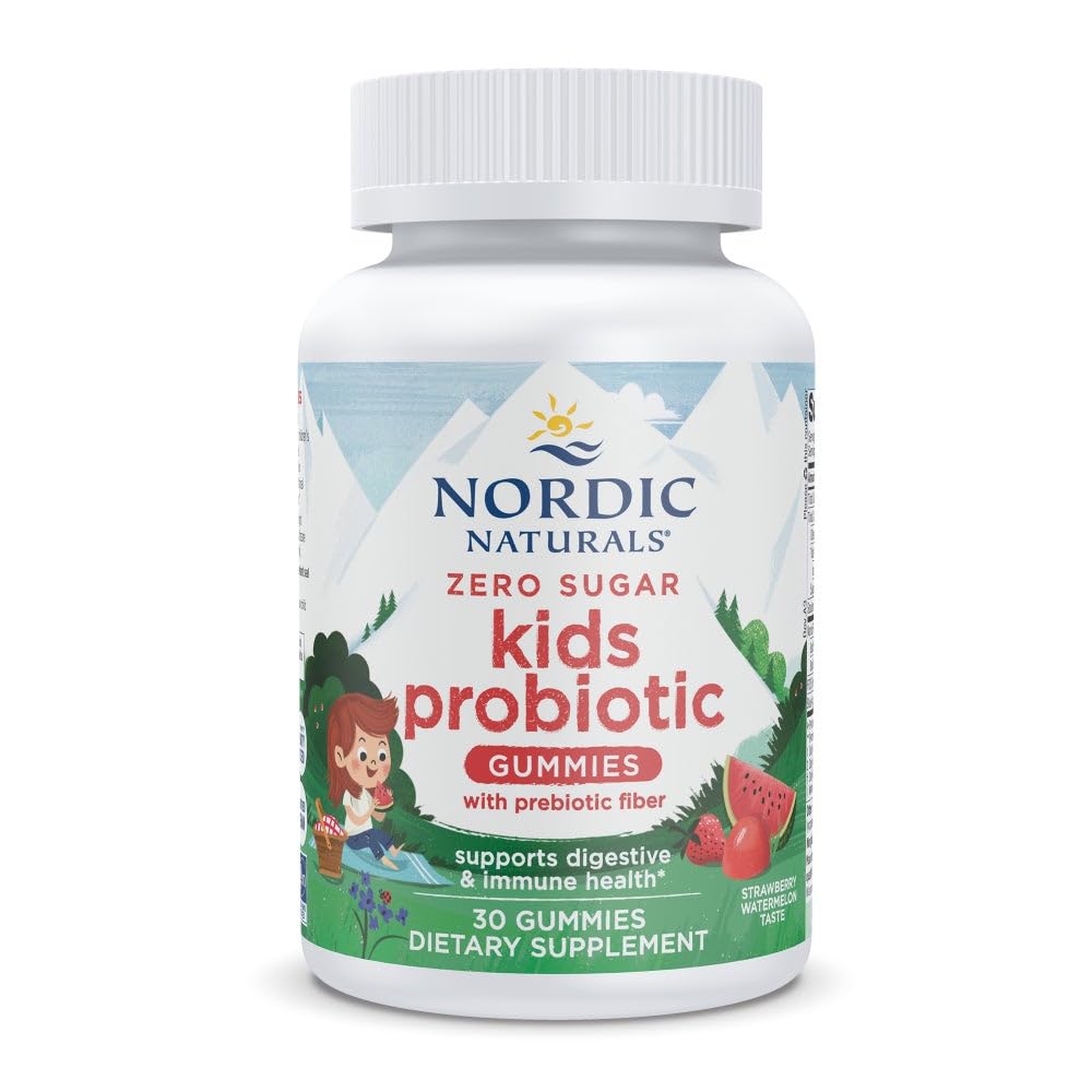 Nordic Naturals Zero Sugar Kids Probiotic Gummies - Strawberry Watermeloun Flavor - 30 Gummies - Podporuje stravovací wellness & imunitní zdraví - Non- GMO - Třetí strana Testováno - Vegan - 30 Služebnictví