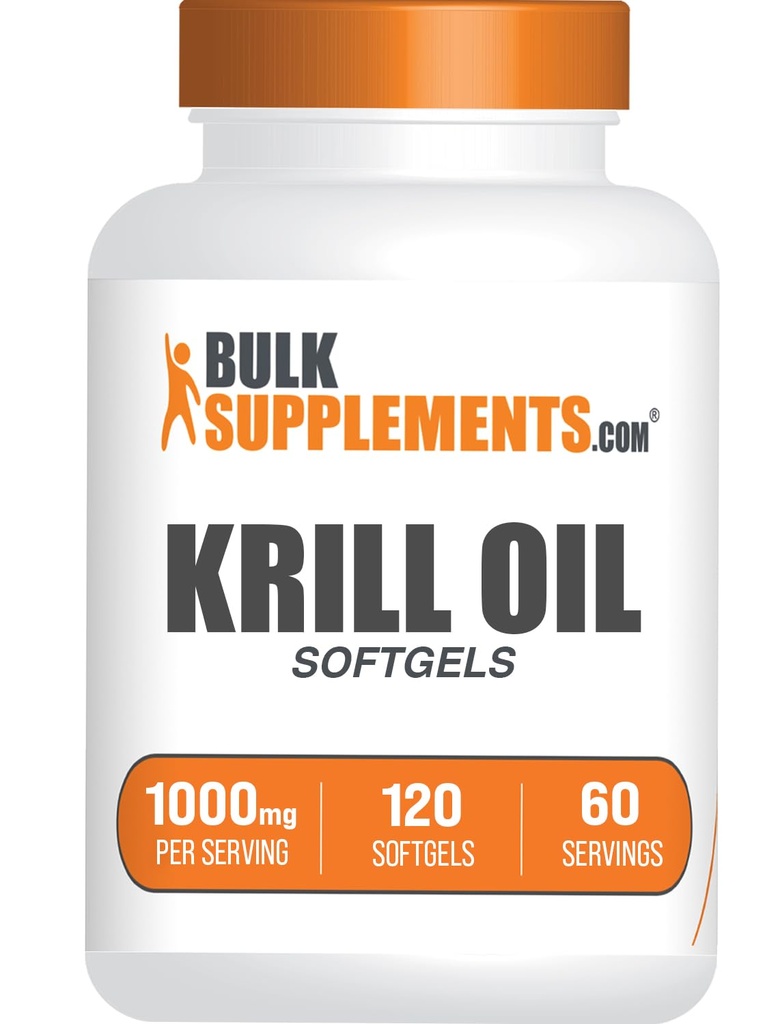 BulkSupplements.com Krill Oil 1000mg Softgels - Antarktida Krill Oil Supplement - Omega 3 dodatek, DHA dodatek - Gluten zdarma, 2 Softgels per Serving, 120 Počet (balení po 1)