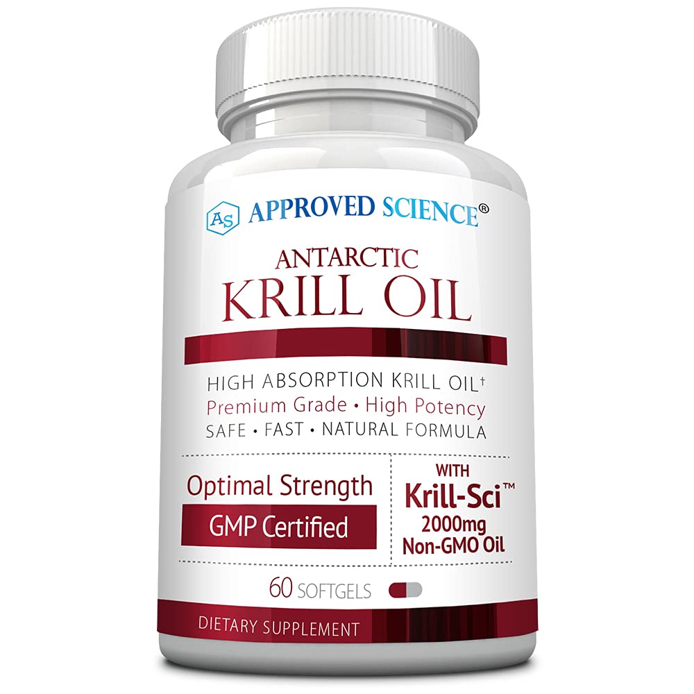 Schválený vědecký krilový olej - 2000mg antarktický krilový olej, 650mcg Astaxanthin - 260mg EPA, 160mg DHA - 60 Softgels - 1 měsíční dodávka