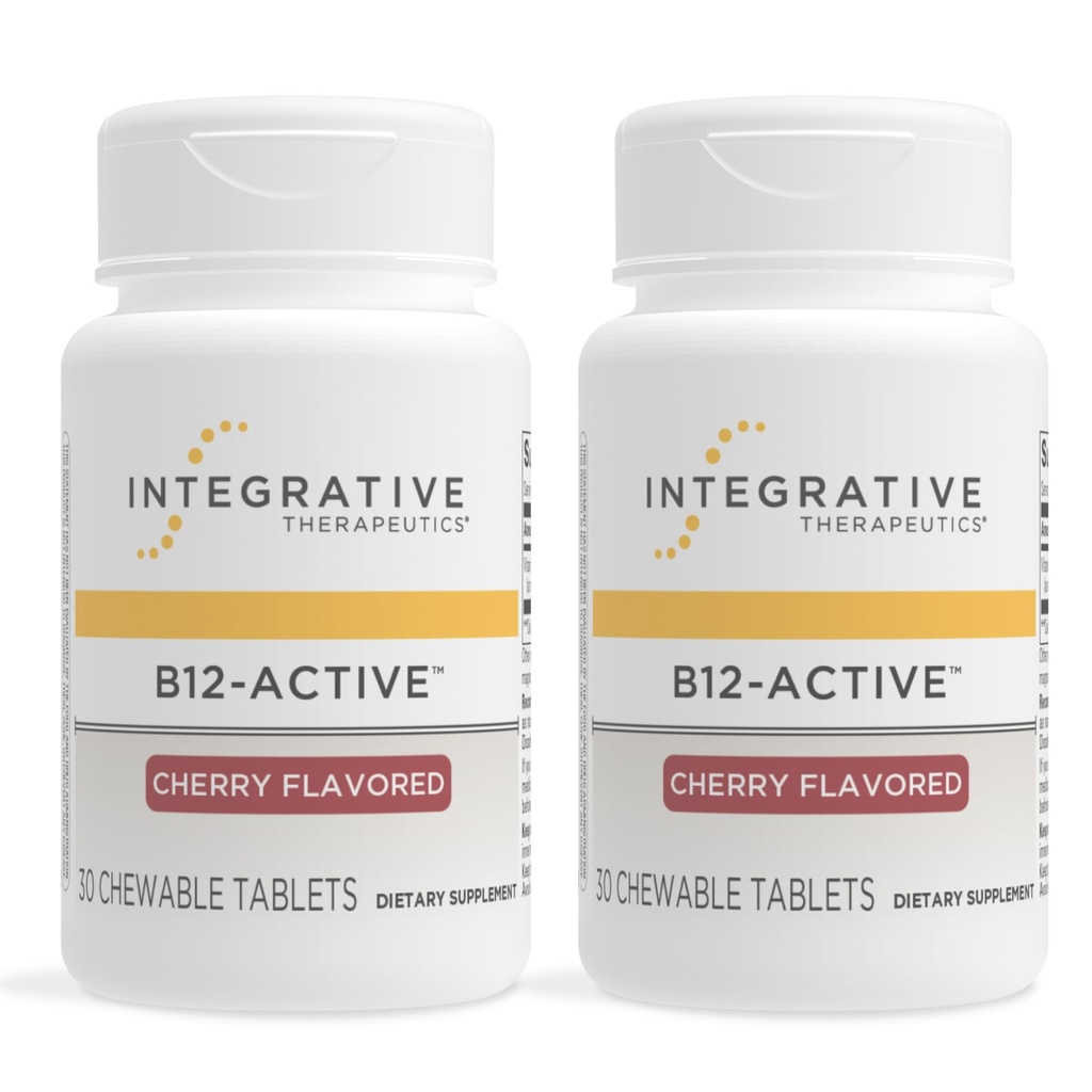 Integrační terapeutika B-12 Aktivní, Vitamin B12, podporuje nervovou funkci *, třešňová ochucená, 30 žvýkací tablety - 2 balení
