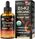 Vitamin D3 K2 USDA Organic Drops - Vitamin D3 10000 IU & K2 jako MK-7 120mcg - Imunitní a náladová podpora, zdraví kostí a zubů - Sugar- Free Orange Flavor - Tekutý dodatek - Made in USA - 2 FL OZ, 60 dní