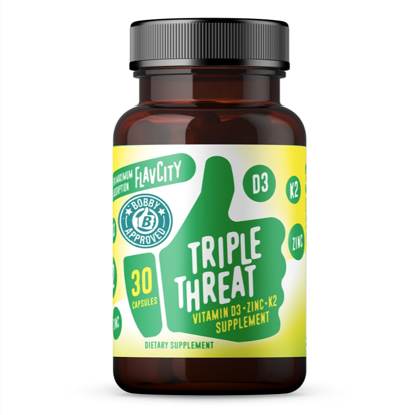 FlavCity Vitamin D3, K2 & Zinek - Dodatek k trojitému ohrožení - Denní nebo sezónní imunitní podpora - Vitamin D s K2 pro zvýšenou absorpci - Podpora zdravých kostí a kůže (30 kapslí)