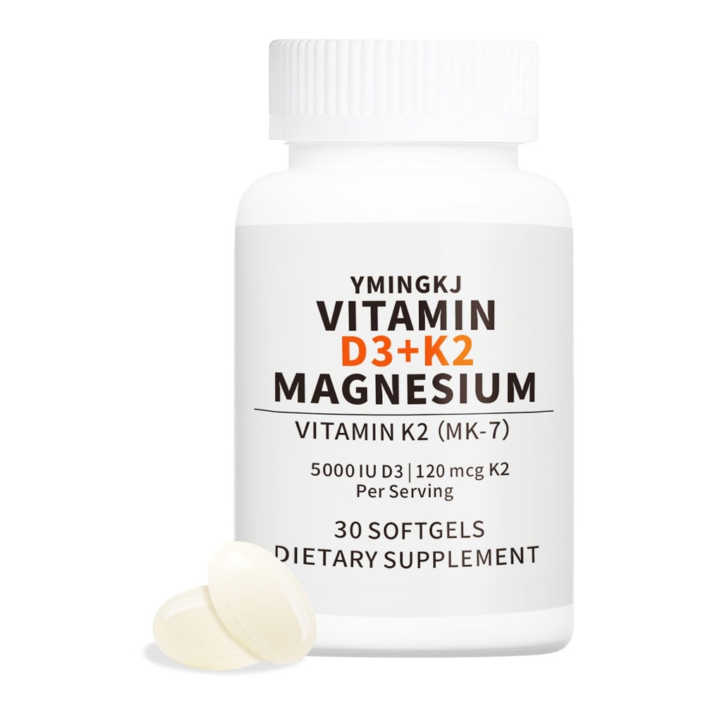 Vitamin D3 K2 5000 IU ponožky s doplňkem hořčíku - & 120mcg MK-7 K2 pro kostní zdraví a imunitní podporu - Non- GMO & Gluten- Volné ponožky s MCT olejem - 30 Softgel
