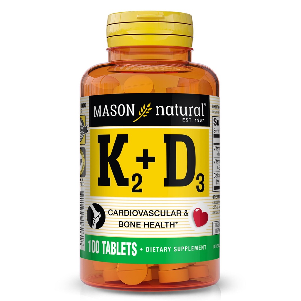 MASON NATURAL Vitamin K2 + D3, 100, Denní zásoba, s vápníkem pro normální kostní a svalovou podporu, tablety
