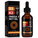 Daiasns Vitamin D3 5000 IU & K2 (MK- 7) 120 mcg 60 ml Kapky s MCT olej Omega 3, tekutý vitamin D3 & K2 doplňky - 2 měsíce Dodávka - Podporuje kosti, zuby, mood & imunitní systém, absorpce vápníku