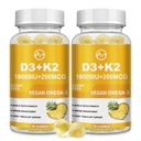 M inch Vitamin D3 K2 Gummies, Vitamin D3 10000IU, K2 (MK-7) 200mcg, 6-in-1 Vitamina D3 con K2 Dodatek s Omega-3 pro ženy a muže - Kosti, zuby a imunitní podpora, cukr zdarma, 2 Pack