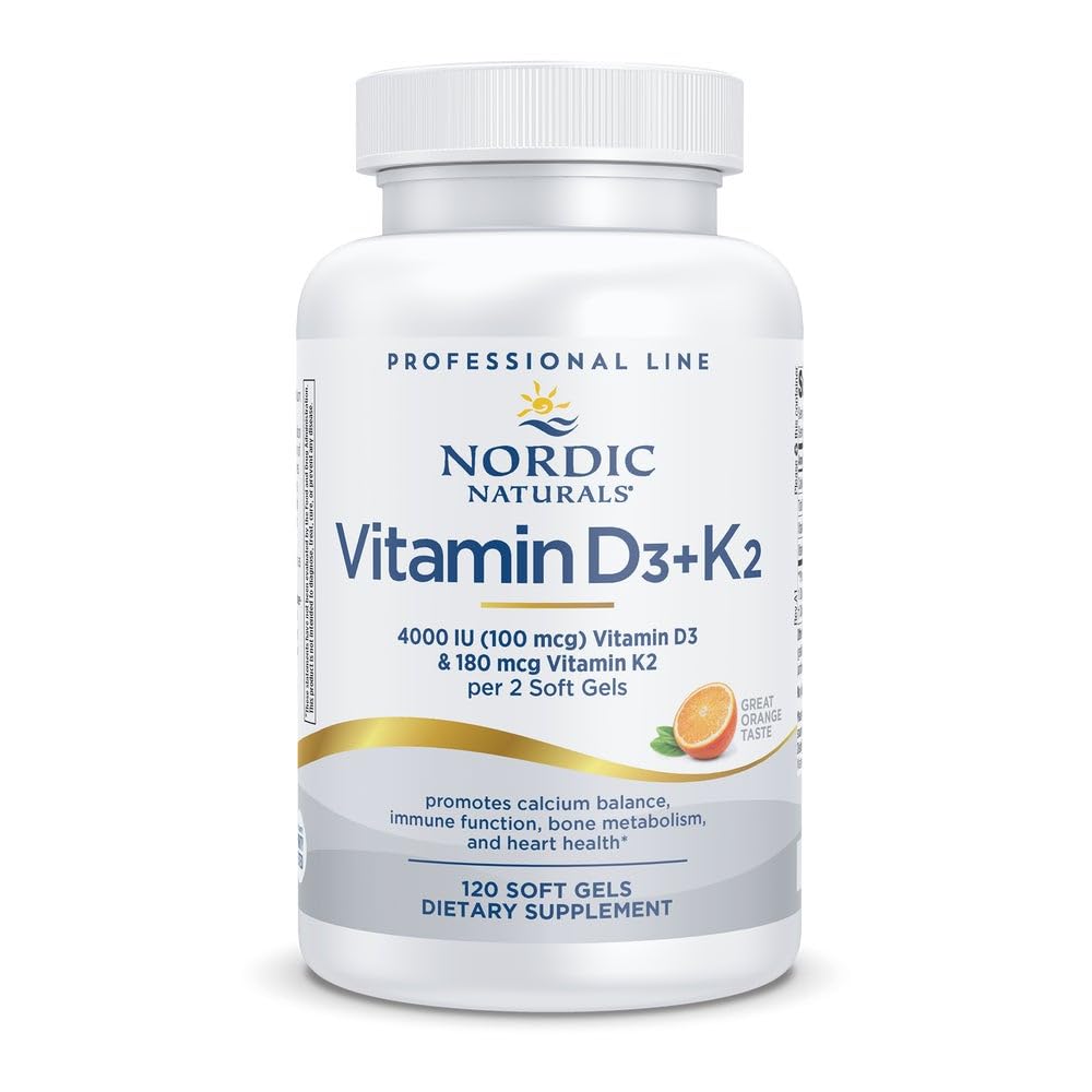 Nordic Naturals Professional Grade Vitamin D3 + K2 dodatek, Orange Flavor - 60 Soft Gels - 4000 IU Vitamin D3 & 180 mcg K2- Promotes Vápník bilance & imunitní funkce - Non- GMO - 30 Služeb