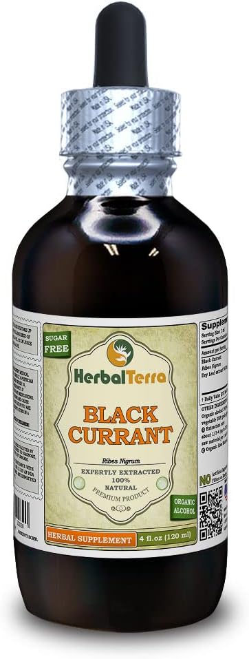 Černý rybíz (Ribes nigrum) tinktura, sušený listí tekutý extrakt (značka: HerbalTerra, Proudly Made in USA) 4 fl.oz (120 ml)