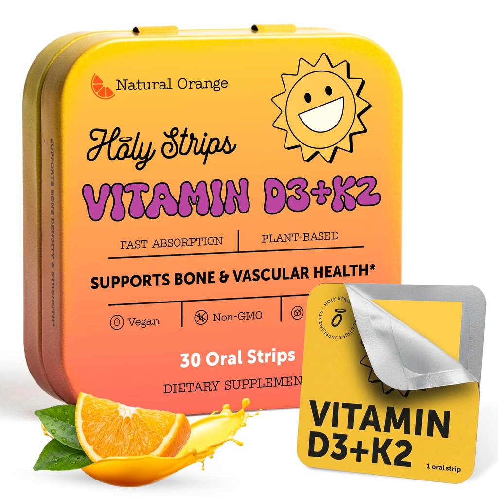 Vitamin D3 K2 dodatek 5000 IU - Fast- Absorbující perorální proužky pro zdraví kostí a srdce - Vitamin D K2 Plant- Based Formule - D3K2 - High- Potency Vitamina D3 con K2- Non GMO - Sugar- Free (30 Počet)