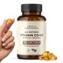Nádech vitaminu D3 + K2 s kokosovým olejem - 5000 IU D3 & 100 mcg MK7 K2 pro kostní, srdeční a imunitní podporu - Non- GMO · Soy Free · Gluten Free - 120 Softgels