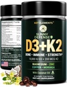 KLÍČOVÉ PRVKY D3 K2 Vitamin 10 000 IU s Glycinátem hořečnatým 350mg, zinkem a Moringou - Kostní a imunitní podpora - Vitamin D s K2 MK-7 200mcg - Non- GMO, Bezlepkové ponožky