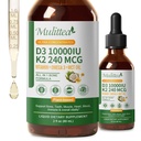 2 Pack Organic Vitamin D3 K2 Liquid 10000 IU w / Vegan Omega33 & Cococonut MCT Oil - Maximální síla vitamin D dodatek, No Fillers, Non- GMO K2 jako MK7 pro kosti, svaloviny a vysoké absorpce 2 Fl Oz