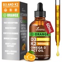 Vitamin D3 K2 Kapky, D3 20000 IU & K2 jako MK-7 400mcg s hořčík, vápník, zinek & Omega 3 pro imunitní *, Mood *, Bone * Zdraví, Orange Flavor Vitamin D Tekuté Kapky Dodatek 1 Láhev / 2 Ounces
