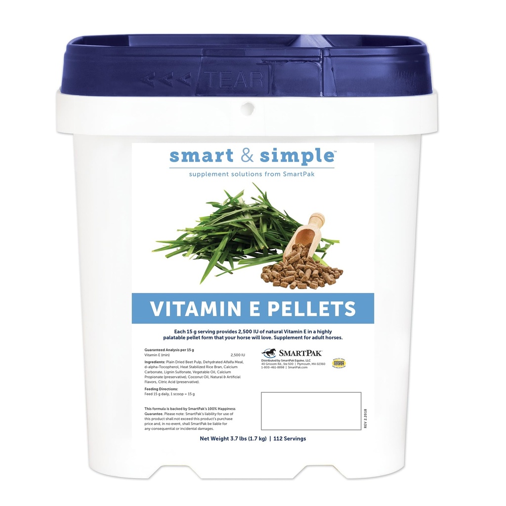 Smart & Simple Vitamin E Pellets CLAS124; Koňský dodatek Pellety CLAS124; Vitamin E pro koně CLAS124; Imunitní podpora CLAS124; Pelet Form for Easy Feeding CLAS124; 112 Servings CLAS124; 3.7 LB Bucket