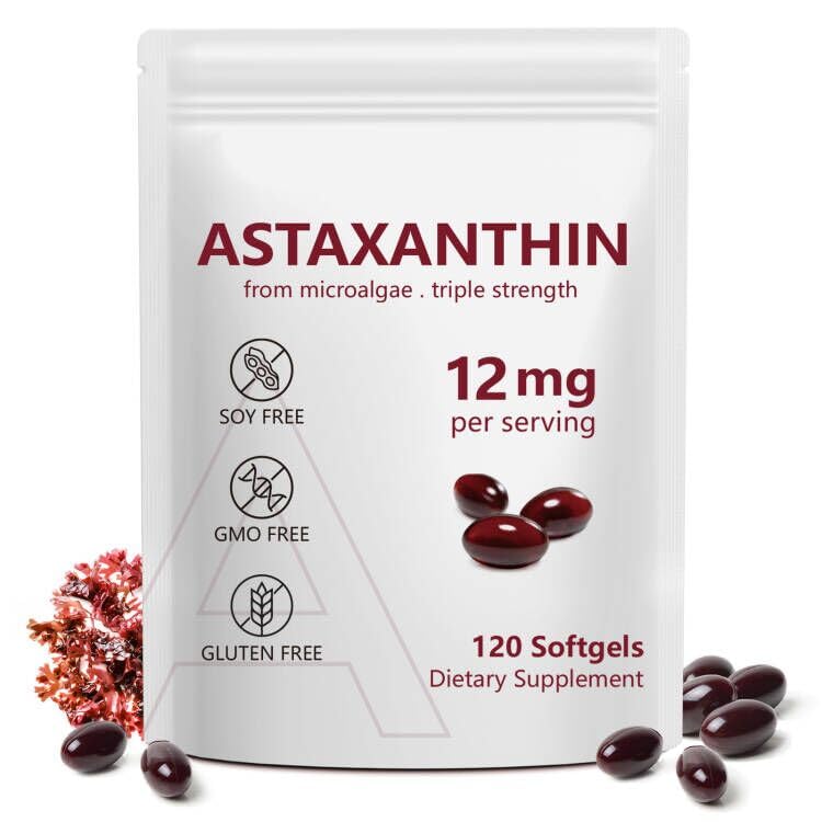 Astaxanthin 12mg, 120 Softgels, 4 Měsíční dodávka, Premium Astaxanthin Antioxidant Doplňky s antioxidační aktivitou, Podporuje oko, imunitní, kloub, zdraví kůže, vnitřní oběh