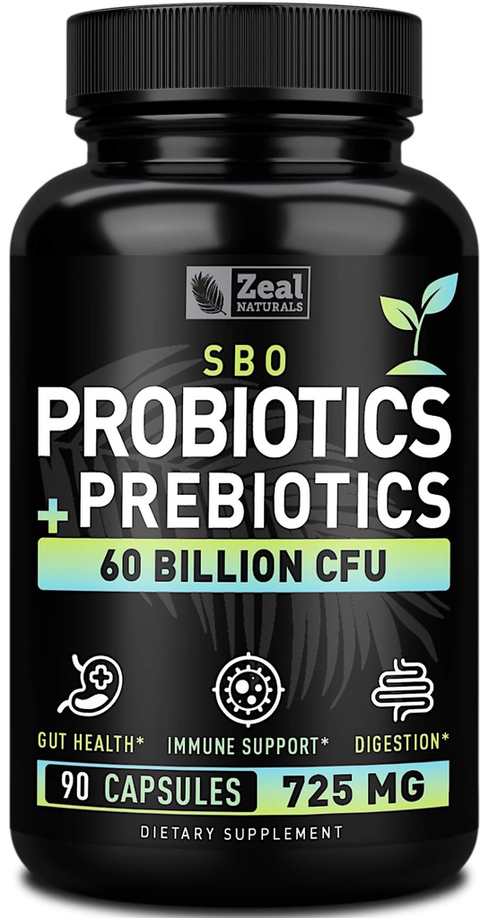Probiotika a prebiotika + SBO Probiotika (60 miliard CFU 124; 90 kapslí) Acidophilus Probiotic w. Saccharomyces Boulardi, Bifidobacterium + Spore Probiotic & Organic Sprauted Prebiotic Fiber Blend