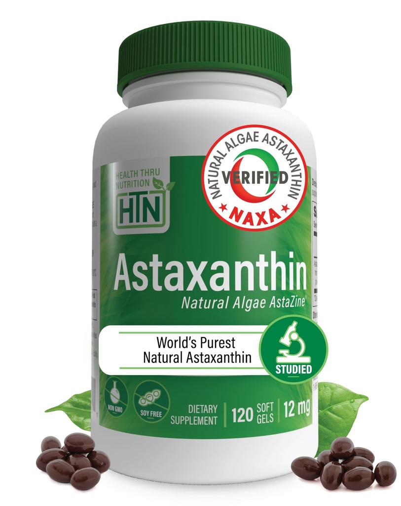 Zdraví Thru Nutrition Astaxanthin Triple Strength 12mg Dodatek 120 Softgels 124; AstaZine z Řasy Organicky pěstované v Pristine Himalájské vody 124; Kožní a Vision Podpora