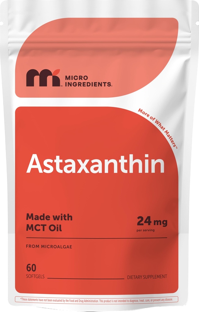 Micro Ingredients Astaxanthin 24 mg s MCT Oil, 60 Softgels, 2 Měsíční zásoba 124; Max síla Astaxanthin Antioxidant doplňky 124; Fresh Microalgae Source Oil 124; Non- GMO, gluten Free, No Soy
