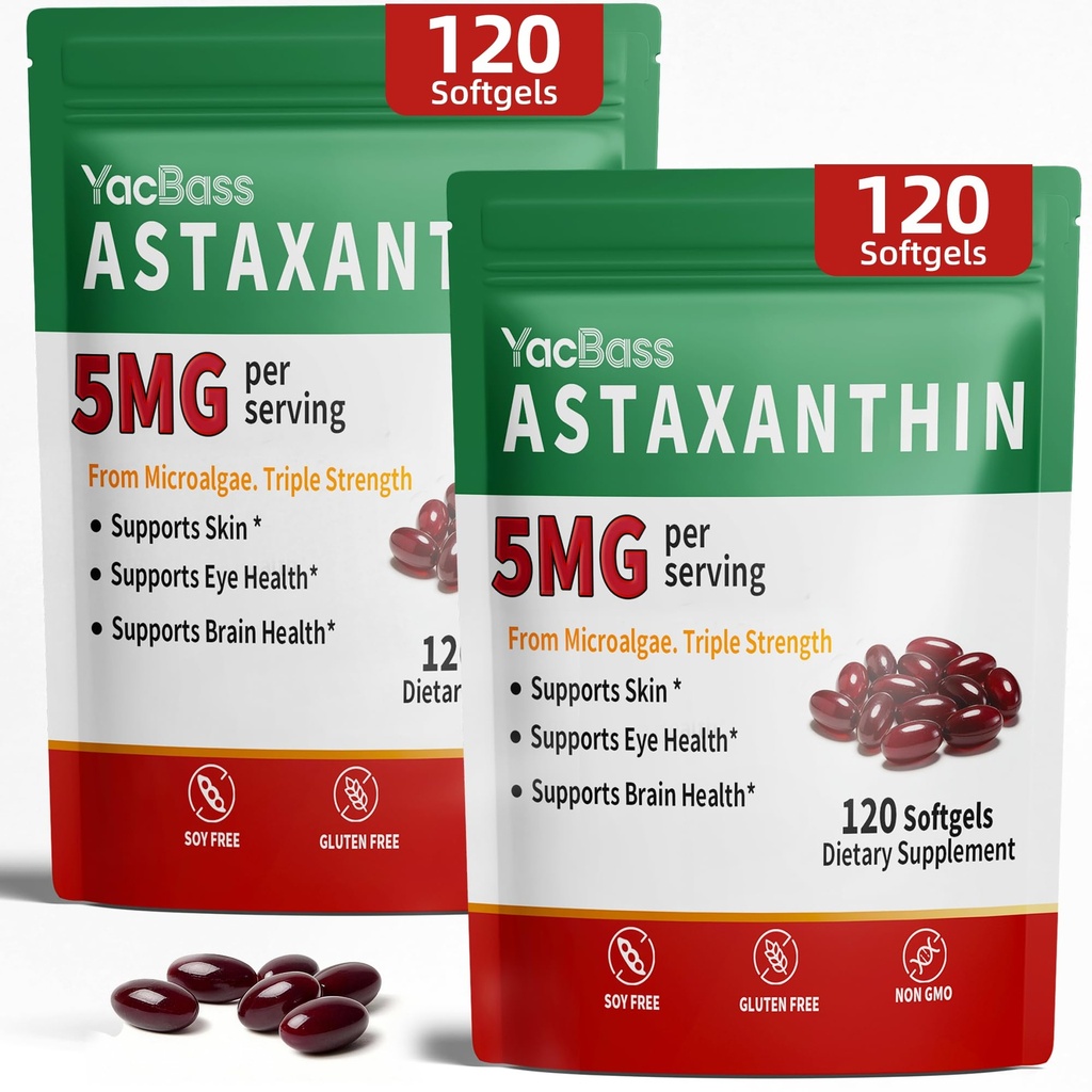 2Pack Astaxanthin doplňky 12 mg - Premium Astaxanthin pro oko, mozek, kůže a imunitní podpora, Mikrořasy zdroj, 240 Softgels